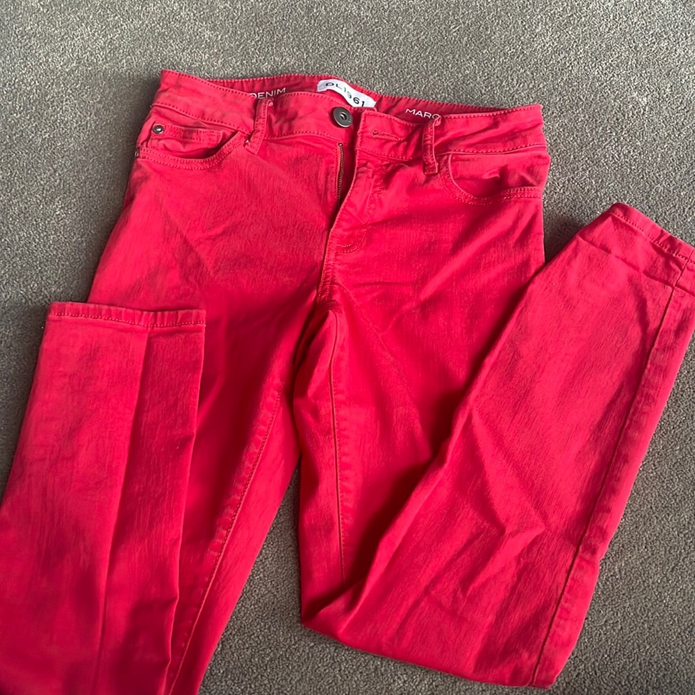 DL1961 Women's Margaux Instasculpt Mid Rise Ankle Skinny Red